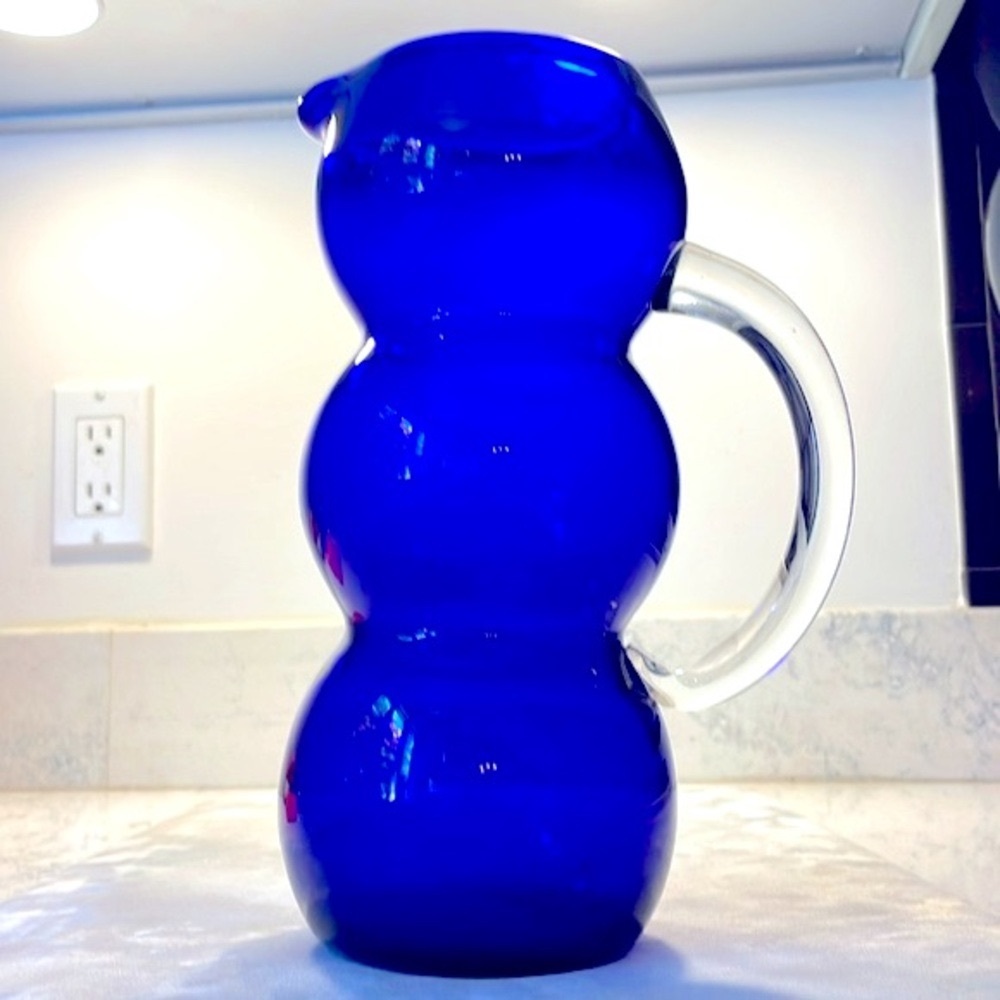 Vintage Cobalt Blue Art Deco Bubble Pitcher Louie Glass Co. Excellent Condition